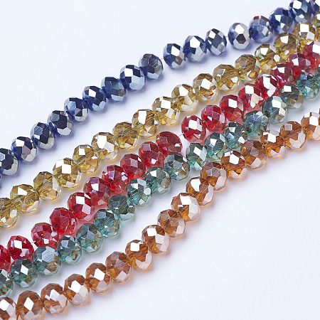 Honeyhandy Electroplate Glass Beads Strands, Platinum Plated, Faceted, Rondelle, Mixed Color, 6x5mm, Hole: 1mm, about 85~88pcs/strand, 16.1~16.5 inch(41~42cm)