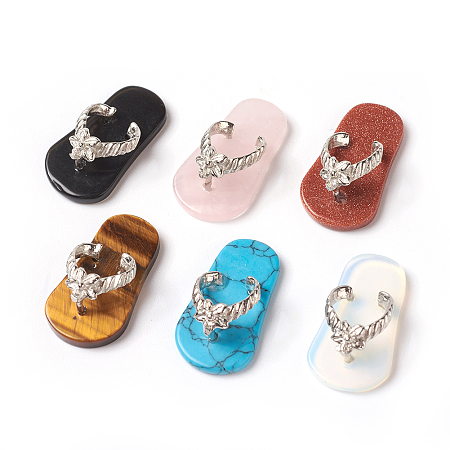 Honeyhandy Natural & Synthetic Gemstone Pendants, with Platinum Tone Brass Findings, Flip Flops, 22x12x7~8mm, Hole: 2mm and 5~7mm