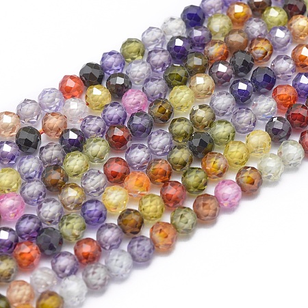 Honeyhandy Cubic Zirconia Beads Strands, Faceted, Round, Mixed Color, 4mm, Hole: 0.8mm, about 91pcs/strand, 15 inch(38cm)