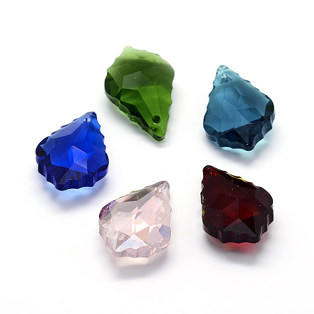 Faceted Glass Pendants, Leaf, Mixed Color, 22x15.5x8.5mm, Hole: 1mm