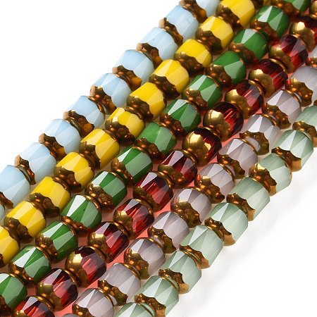 Electroplated Glass Beads Strands, Faceted, Half Golden Plated, Column, Mixed Color, 5.5mm, Hole: 1.2mm, about 70pcs/strand, 14.96''(38cm)