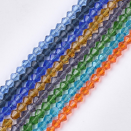 ARRICRAFT Transparent Glass Beads Strands, Faceted, Bicone, Mixed Color, 6x5.5~6mm, Hole: 1mm, about 50pcs/strand, 11.02 inches