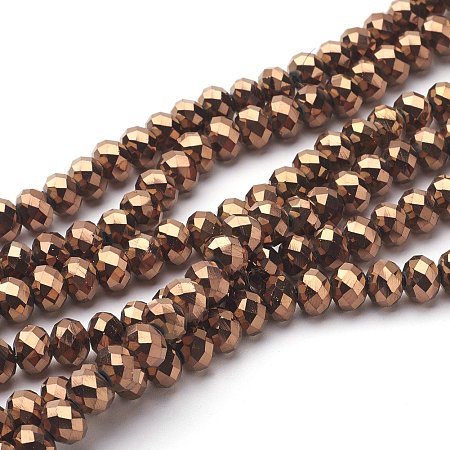 NBEADS 10 Strands Copper Plated Glass Beads, 8x6mm, Hole: 1mm; about 72pcs/strand, 15
