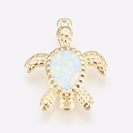 Honeyhandy Synthetic Opal Links connectors, with Brass Findings, Turtle, Golden, Floral White, 17x13x2mm, Hole: 1mm