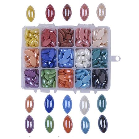 ARRICRAFT 1 Box (About 375pcs) 15 Colors Horse Eye Flatback Pearlized Plated Handmade Porcelain Cabochons for Scrapbook Craft DIY Making (9x18mm)