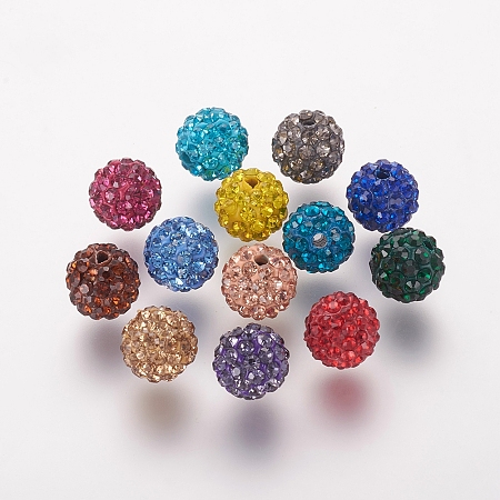 ARRICRAFT Polymer Clay Rhinestone Beads, Grade A, Round, Pave Disco Ball Beads, Mixed Color, 10x9.5mm, Hole: 1.5mm