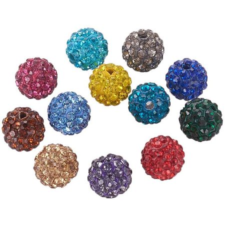 ARRICRAFT 50pcs Polymer Clay Rhinestone Beads 8mm Crystal Round European Loose Beads for Bracelet Necklace Jewelry Making