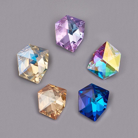 Honeyhandy Pointed Back K9 Glass Rhinestone Cabochons, Back Plated, Faceted, Nuggets, Mixed Color, 20~21x17~18x8~8.5mm