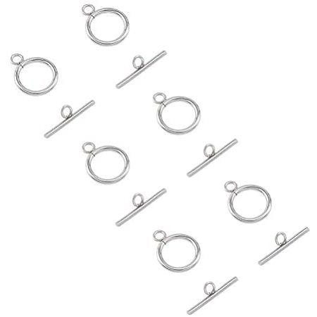 20sets 304 Stainless Steel Round IQ Toggle Clasps & Tbar Clasps Silver Tone 