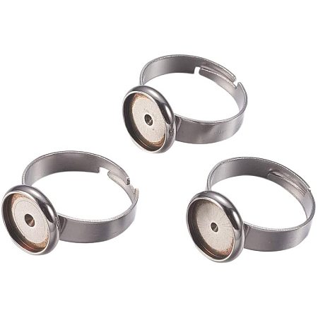 UNICRAFTALE About 50pcs Stainless Steel Finger Rings Components Adjustable Flat Round Finger Ring Pad Ring Base Findings for DIY Jewelry Ring Making 17mm, Tray: 10mm