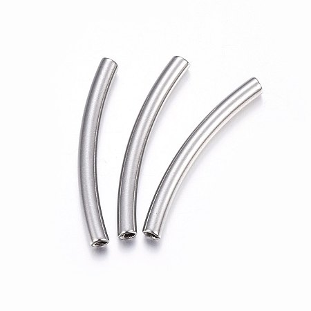 Honeyhandy 304 Stainless Steel Tube Beads, Curved Tube Noodle Beads, Curved Tube, Stainless Steel Color, 30x3mm, Hole: 2mm