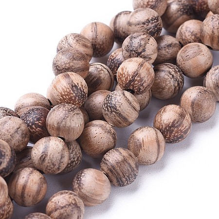 Honeyhandy Natural Wood Beads Strands, Round, Rosy Brown, 8mm, Hole: 1.4mm, about 50pcs/strand, 15.7 inch(40cm)