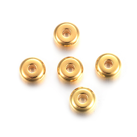 Honeyhandy 304 Stainless Steel Spacer Beads, Flat Round, Golden, 6x2.5mm, Hole: 1.8mm