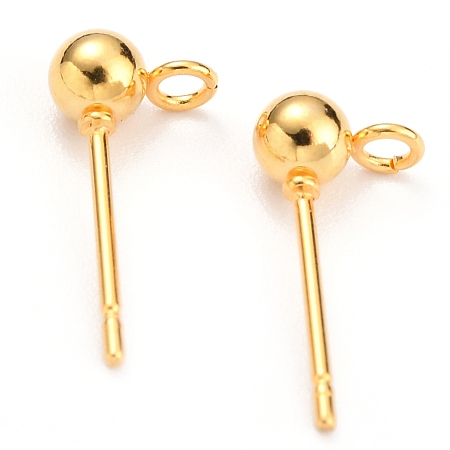 Honeyhandy 304 Stainless Steel Ball Post Stud Earring Findings, with Loop and 316 Surgical Stainless Steel Pin, Golden, 15x7x4mm, Hole: 1.8mm, Pin: 0.8mm