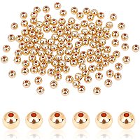 Pandahall Elite 5mm 14K Gold Plated Beads, 150pcs Smooth Round Beads Long-Lasting Plated Small Spacer Beads Seamless Ball Beads for Bracelet Necklace Jewelry Crafts Making
