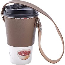 GORGECRAFT Leather Cup Holder with Handle Purple PU Leather Heat Resistant Reusable Drink Carrier Portable for Hot Cold Drink, Camel