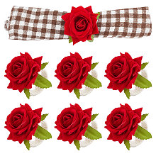 CRASPIRE Flower Napkin Rings Set of 6 Red Artificial Rose Napkin Rings Floral Napkin Holder Rings Burlap Cord Napkin Buckle Handmade Napkin Loop Bionic Twine Dinner Wedding Table Decor