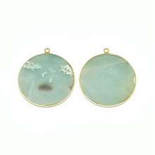 Honeyhandy Natural Flower Amazonite Pendants, with Brass Findings, Flat Round, Golden, 32~34x28.5~31x2mm, Hole: 1.6mm