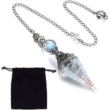 SUNNYCLUE Aquamarine Pendulum Healing Crystal Gemstone Chakra Dowsing Pendulum Necklace with Lobster Claw Clasps & Velvet Cloth Bags for Reiki Healing Balancing Spiritual Point Pendulums Necklace