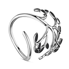 SHEGRACE Elegant 925 Sterling Silver Finger Rings, White Enamel Leaves, Black, 18mm