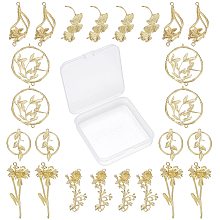 SUNNYCLUE 1 Box 24Pcs 6 Styles Flower Connector Charm Brass Leaf Linking Pendants Hollow Flat Round Leaves Links Connectors for DIY Jewelry Making Bracelets Crafts Supplies, Golden