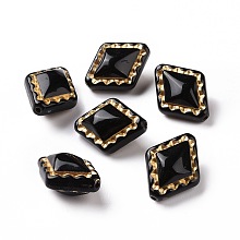 Honeyhandy Plating Opaque Acrylic Beads, Golden Metal Enlaced, Rhombus, Black, 18x14x9~9.5mm, Hole: 1.5mm, 530pcs/500g