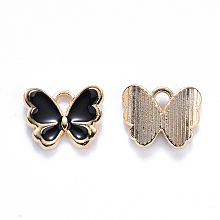 Honeyhandy Alloy Enamel Charms, Butterfly, Light Gold, Black, 10.5x13x3mm, Hole: 2mm