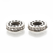 Honeyhandy Alloy European Beads, Large Hole Beads, with Rhinestone, Flat Round, Antique Silver, Crystal, 11x3.5mm, Hole: 5mm