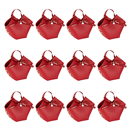 FINGERINSPIRE 12 Pack Leather Bowknot Gift Boxes with Ribbon 2.7x2.1x5.1 inch Red Heart Shape PU Leather Mini Handbag Candy Gift Box Reusable Party Favor Boxes for Wedding Birthday Valentines's Day