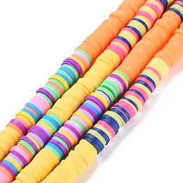 Honeyhandy Handmade Polymer Clay Bead Strands, Heishi Beads, Disc/Flat Round, Mixed Color(Main Color: Light Salmon & Gold), 6x0.3~1.5mm, Hole: 1.6mm, about 335~351pcs/strand, 15.47 inch~15.71 inch(39.3cm~39.9cm)