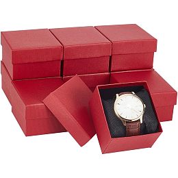 NBEADS 10 Pcs Paper Gift Boxes, 3.39×3.15×2.05 Inch Square Watch Box Kraft Jewelry Gift Box with Pillow Cardboard Bracelet Storage Box for Jewelry Anniversaries Weddings Birthdays Gift, Indian Red