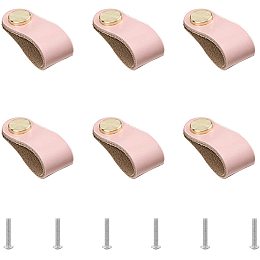 GORGECRAFT 6Pcs Leather Drawer Pull Nordic Wardrobe Cabinet Door Handle with Nut Screws for Cabinets Cupboards Wardrobe Dresser- 140x25mm, Pink