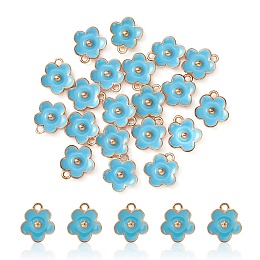 Light Gold Plated Alloy Enamel Pendants, Flower Charm, Cyan, 13x11.5x3mm, Hole: 1.6mm