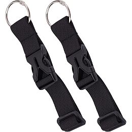 GORGECRAFT 2Pcs Luggage Straps Coat Jacket Gripper Holder Suitcase Belt Clip Ring Hook Black Adjustable Belt Straps with Iron Hinged Rings and Plastic Release Buckle Polyester Travel Accessories