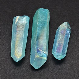 Honeyhandy Dyed Nuggets Natural Electroplated Crystal Pendants, AB Color, Sky Blue, 25~75x6~16mm, Hole: 1mm