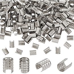 AHANDMAKER 200Pcs Leather Rope Clip, 0.28x0.20inch Platinum Color Cylindrical Crimping Bead Adjustable Fold Over Crimps Cord String Leather Fastener for DIY Lanyard, Tassel, Jewelry Making