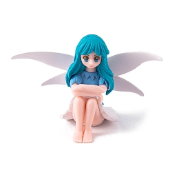 Mini PVC Fairy, White Wing, Figurine, Dollhouse Decorations, Light Sea Green, 83x61mm