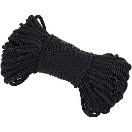 Pandahall Elite 27 Yards 5mm Twisted Cord Rope Black Twisted Cord Trim for Home Decor, Crafts Making, Costume, Curtain Tieback, Honor Cord, Upholstery