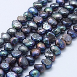 Honeyhandy Natural Cultured Freshwater Pearl Beads Strands, Dyed, Two Sides Polished, Midnight Blue, 7~8x7~9x5~8mm, Hole: 0.8mm, about 45pcs/strand, 13.19 inch~13.39 inch(33.5~34cm)