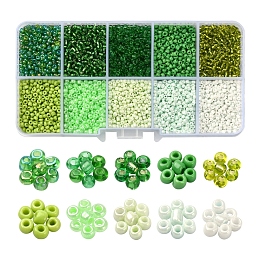 8500Pcs 10 Style Glass Seed Beads, Round, 12/0, Green, 1.5~2.5mm, Hole: 0.5~1mm, 13g, 850pcs/style, 8500pcs/box