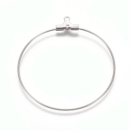 Honeyhandy 304 Stainless Steel Wire Pendants, Hoop Earring Findings, Ring, Stainless Steel Color, 21 Gauge, 44.5x40.5x0.7mm, Hole: 1mm