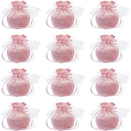 NBEADS 12 Pcs Small Velvet Bags with Drawstrings, 5.6×5.86" Velvet Pouch Velvet Jewelry Bags Wrapping Bags Drawstring Jewelry Pouches for Wedding Favors, Christmas, Party Favors, Birthday, Pink