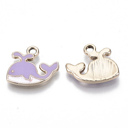 Honeyhandy Alloy Charms, with Enamel, Whale, Light Gold, Medium Purple, 14x15x2mm, Hole: 1.8mm