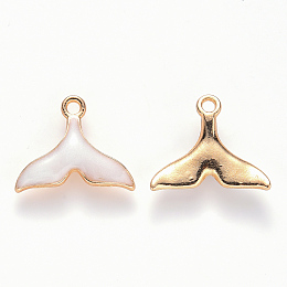 Honeyhandy Alloy Enamel Pendants, Whale Tail Shape, Light Gold, White, w