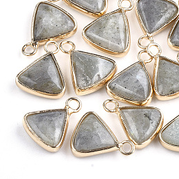 Honeyhandy Natural Labradorite Pendants, with Brass Findings, Triangle, Golden, 16~16.5x12.5x5mm, Hole: 2mm