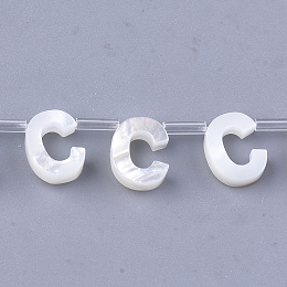 Honeyhandy Sea Shell Beads, Top Drilled Beads, Letter, Letter.C, 10x8x3mm, Hole: 0.8mm