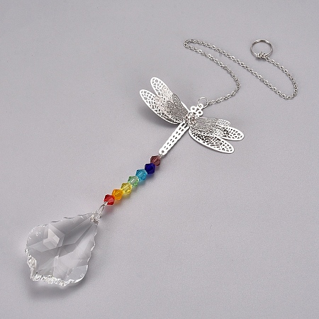 Honeyhandy Crystal Ceiling Fan Pull Chains Chakra Hanging Pendants Prism, with Cable Chains, Dragonfly, Colorful, 322mm