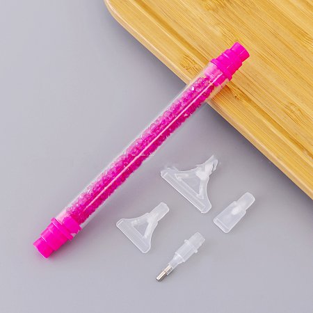 Plastic Diamond Painting Point Drill Pen, Able to Hold Diamond, Diamond Painting Tools, with 4 Style Replacement Pen Tips, Fuchsia, 127x12mm