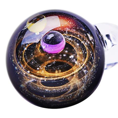 BENECREAT Natural Nebula Glass Pendant Necklace Unique Universe Galaxy Glass Ball Pendant Jewelry with Double Glass Beads for Girl Women Lovers, Unique Birthday Gift - Brown