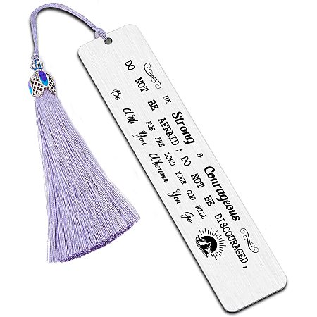FINGERINSPIRE Inspirational Words Stainless Steel Bookmarks - Be Strong & Courageous with Tassel & Gift Box Encouragement Graduation Gift for High School Elementary College Student Book Lover